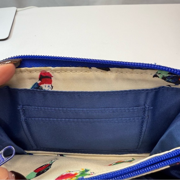 Vera Bradley Cream & Teal w/Royal Blue Zipper Bird Print RFID Protection Wallet - Picture 6 of 9